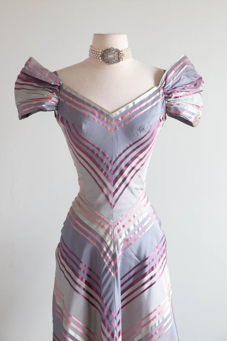 Marvelous Late 1930's Sugar Plum Taffeta Evening Gown From Bonwit Teller / XS
