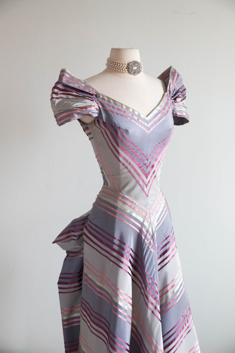 Marvelous Late 1930's Sugar Plum Taffeta Evening Gown From Bonwit Teller / XS