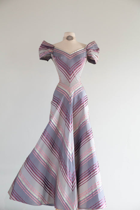 Marvelous Late 1930's Sugar Plum Taffeta Evening Gown From Bonwit Teller / XS