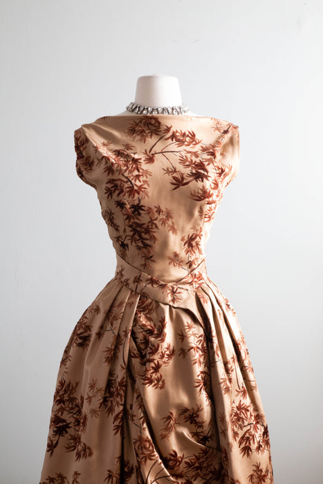Rare 1950's Designer Cocktail Dress By Gigliola Curiel For Bergdorf Goodman With Maple Leaves / SM
