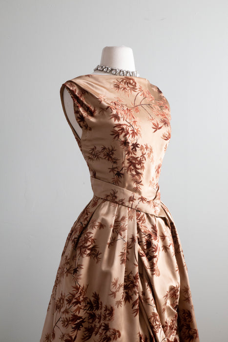 Rare 1950's Designer Cocktail Dress By Gigliola Curiel For Bergdorf Goodman With Maple Leaves / SM