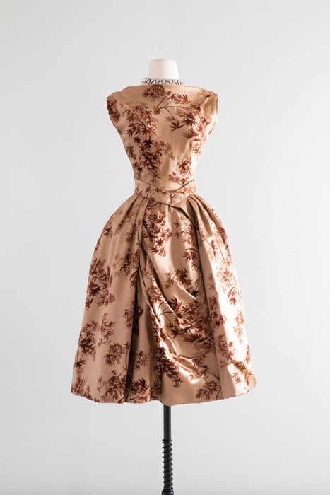 Rare 1950's Designer Cocktail Dress By Gigliola Curiel For Bergdorf Goodman With Maple Leaves / SM Rare 1950's Designer Cocktail Dress By Gigliola Curiel For Bergdorf Goodman With Maple Leaves / SM