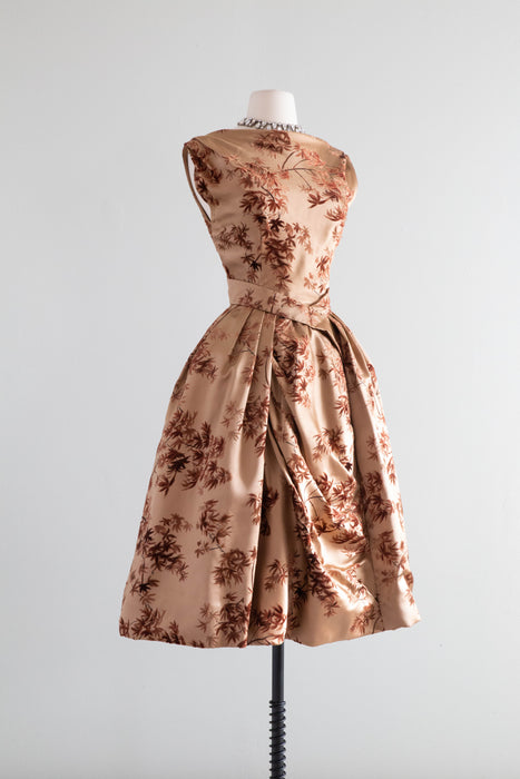 Rare 1950's Designer Cocktail Dress By Gigliola Curiel For Bergdorf Goodman With Maple Leaves / SM