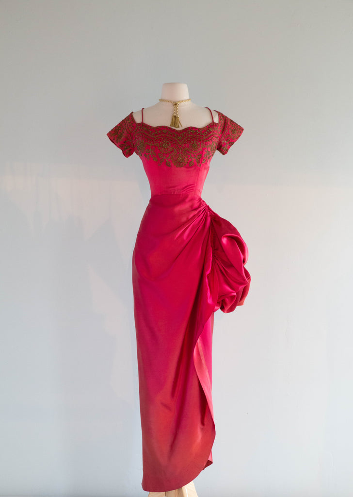 Old Hollywood Glamour Late 1940's Satin Rose Evening Gown, An Original By Rudolf