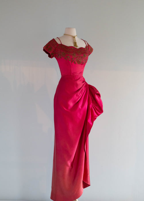 Old Hollywood Glamour Late 1940's Satin Rose Evening Gown, An Original Xtabay Vintage Old Hollywood Glamour Late 1940's Satin Rose Evening Gown, An Original Xtabay Vintage