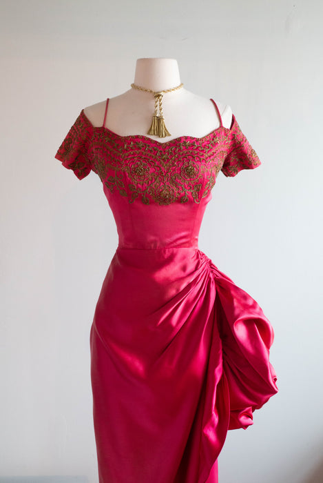 Old Hollywood Glamour Late 1940's Satin Rose Evening Gown, An Original Xtabay Vintage Old Hollywood Glamour Late 1940's Satin Rose Evening Gown, An Original Xtabay Vintage