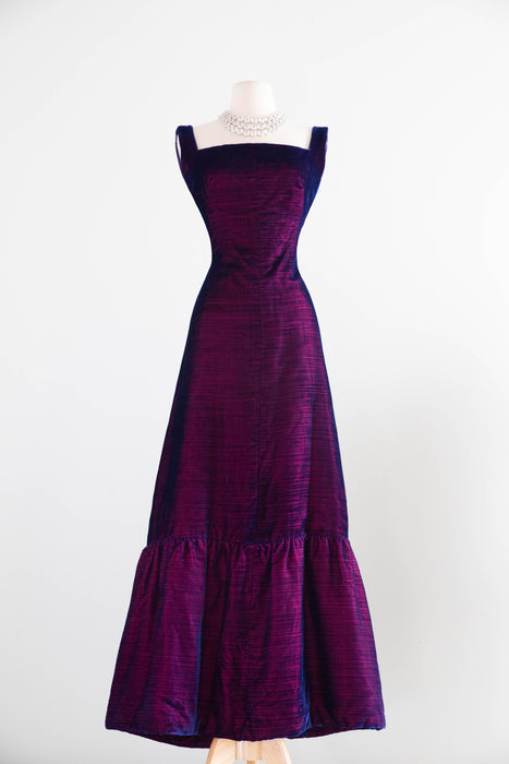 Extraordinary 1960's George Stavropoulos Couture Evening Gown In Iridescent Velvet / SM