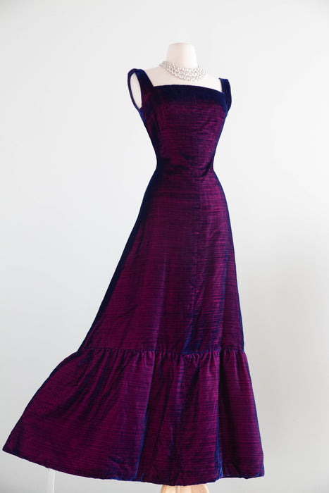 Extraordinary 1960's George Stavropoulos Couture Evening Gown In Iridescent Velvet / SM