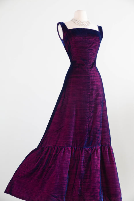 Extraordinary 1960's George Stavropoulos Couture Evening Gown In Iridescent Velvet / SM