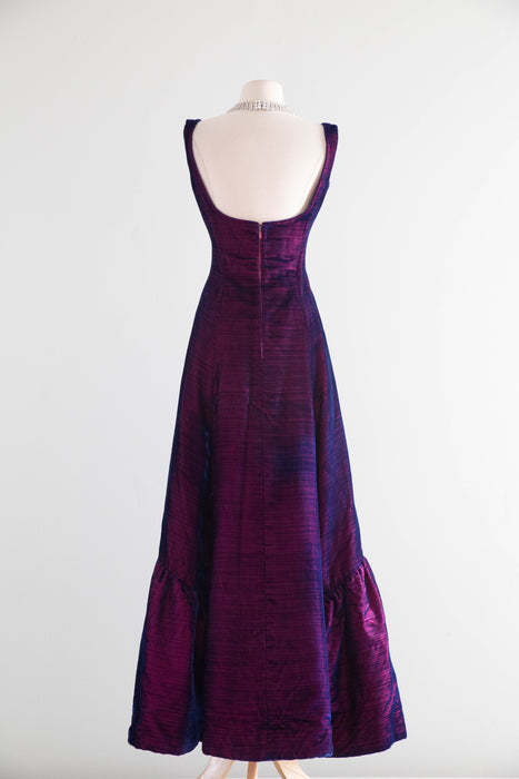 Extraordinary 1960's George Stavropoulos Couture Evening Gown In Iridescent Velvet / SM
