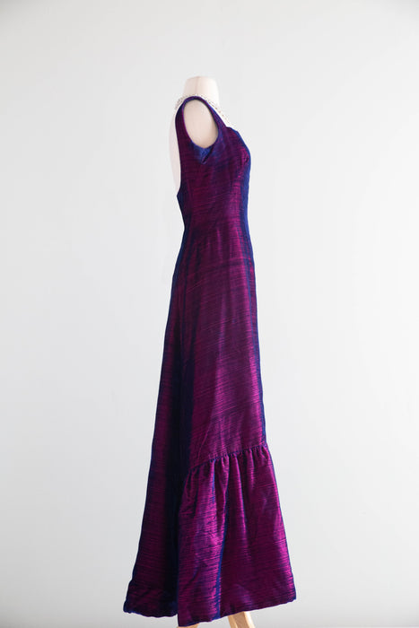 Extraordinary 1960's George Stavropoulos Couture Evening Gown In Iridescent Velvet / SM