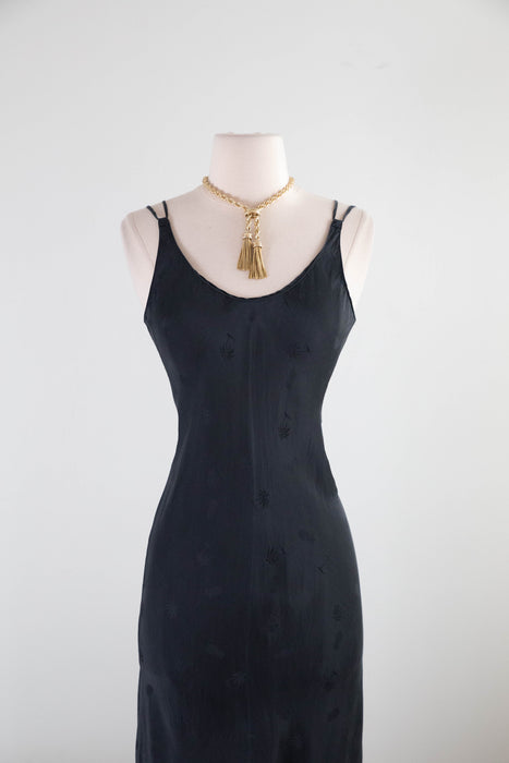 Vintage 1990's Palm Beach Black Silk Bias Cut Slip Gown / S