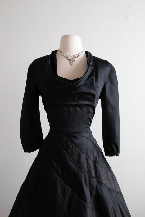 Dramatic 1950's Dior Inspired Pleated Silk Cocktail Dress / Small