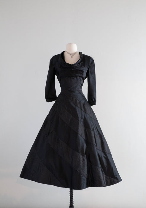 Dramatic 1950's Dior Inspired Pleated Silk Cocktail Dress / Small