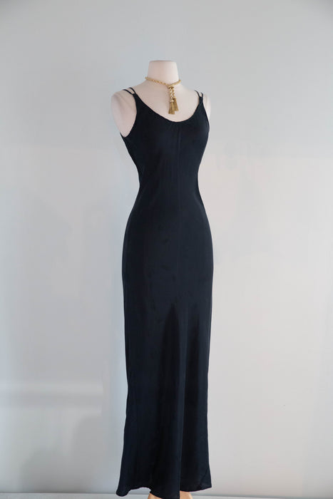 Vintage 1990's Palm Beach Black Silk Bias Cut Slip Gown / S