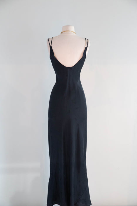 Vintage 1990's Palm Beach Black Silk Bias Cut Slip Gown / S