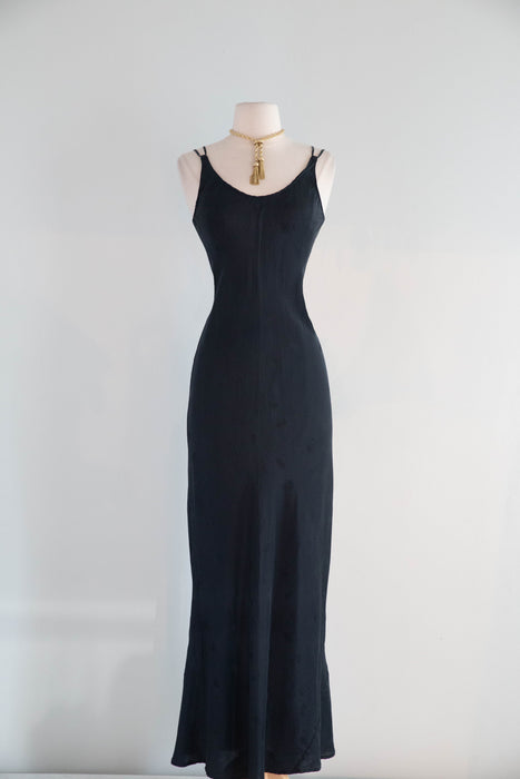 Vintage 1990's Palm Beach Black Silk Bias Cut Slip Gown / S