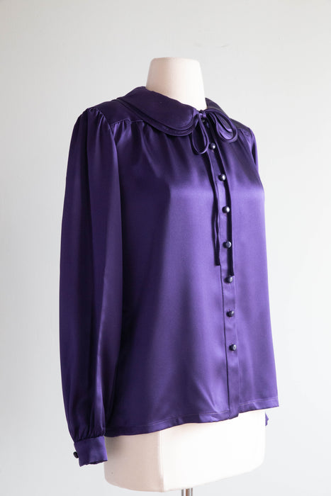 Vintage 1970's Valentino Silk Blouse In Aubergine / Size SM