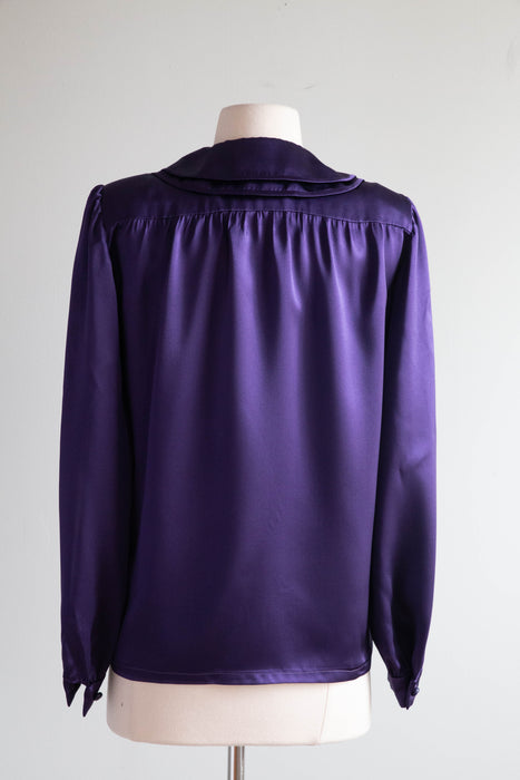 Vintage 1970's Valentino Silk Blouse In Aubergine / Size SM