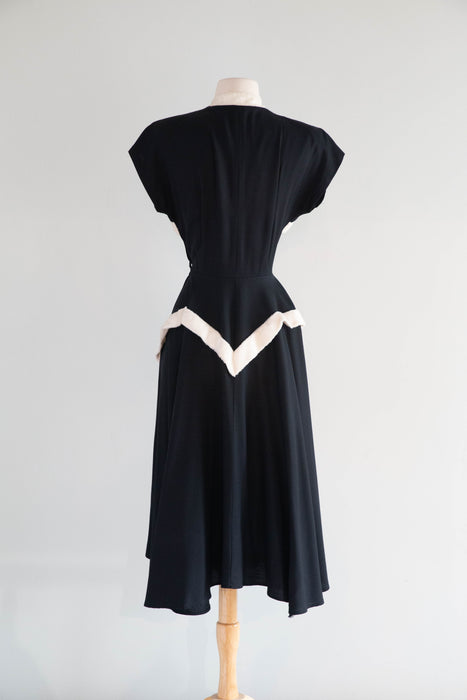 Stunning Late 1940's Rayon Party Dress With Faux Fur Defined Corset Bodice / M