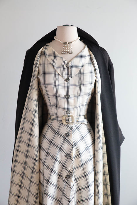 Fabulous Early 1950's Silk Dress With Matching Swing Coat / S