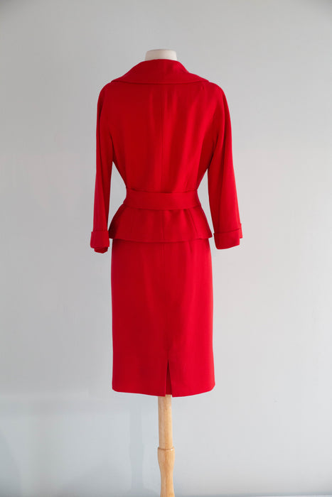 Classic 1950's Don Loper of Beverly Hills Cherry Red Wool Suit / SM
