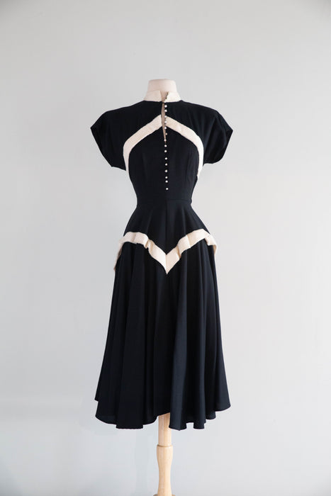 Stunning Late 1940's Rayon Party Dress With Faux Fur Defined Corset Bodice / M