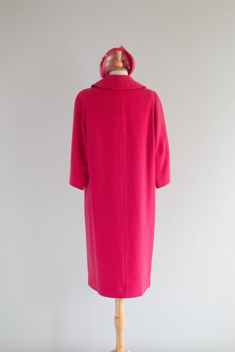 Fabulous 1960's Shocking Pink Wool Coat With Big Pearl Buttons / ML