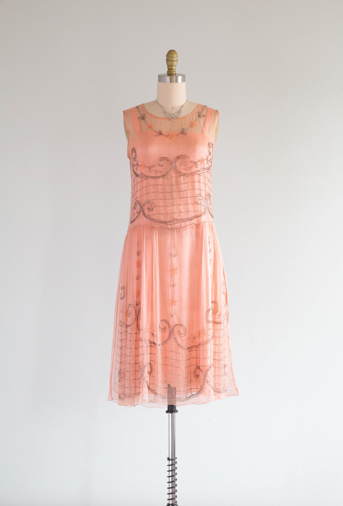 Ethereal 1920's Ballet Pink Silk Chiffon Beaded Flapper Dress / XS Xtabay Vintage Ethereal 1920's Ballet Pink Silk Chiffon Beaded Flapper Dress / XS Xtabay Vintage