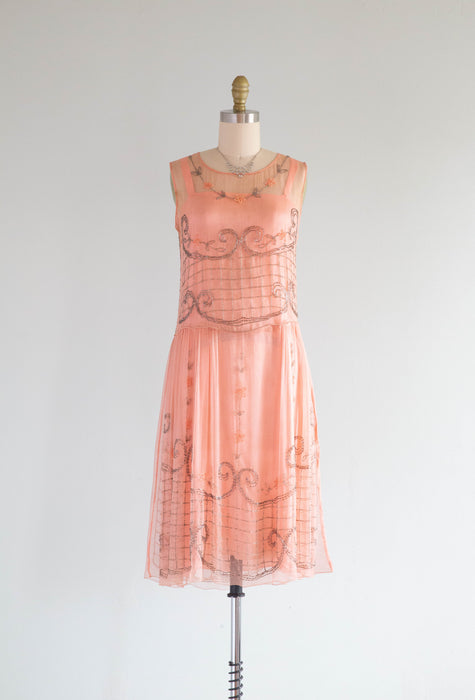 1920s pink dress Rare Silk Chiffon Flapper Art Deco Lace Dress Original Sil Lulu Boop Vintage Size Small 1920sPink Fluted Hem Dress