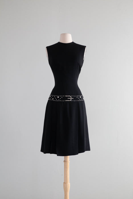 Fabulous 1960's Lilli Diamond Cocktail Dress With Trompe L’Oeil Rhinestone Belt / Medium