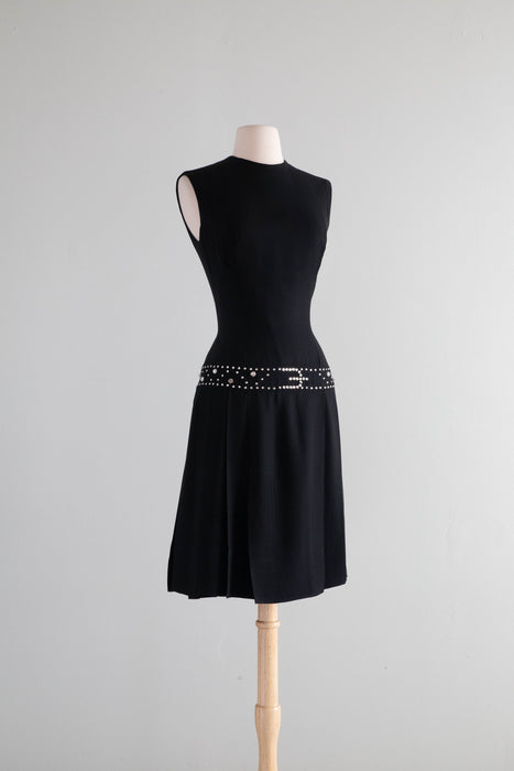 Fabulous 1960's Lilli Diamond Cocktail Dress With Trompe L’Oeil Rhinestone Belt / Medium