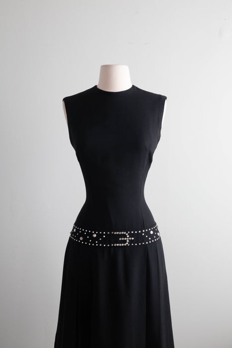 Fabulous 1960's Lilli Diamond Cocktail Dress With Trompe L’Oeil Rhinestone Belt / Medium