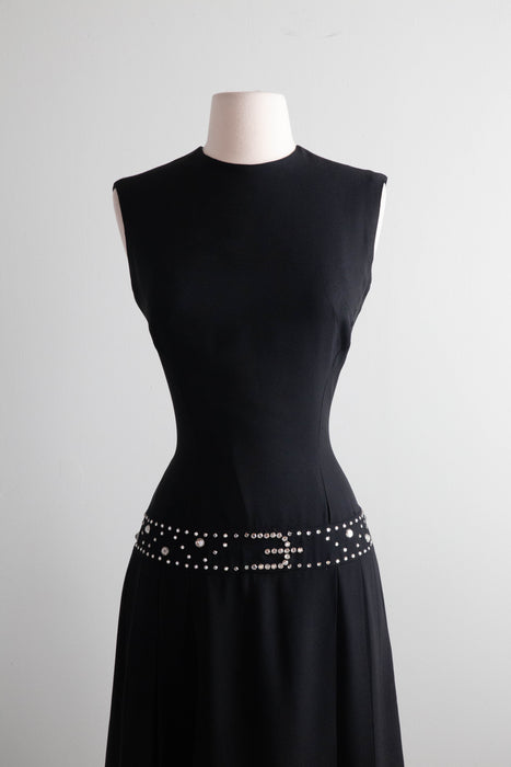 Fabulous 1960's Lilli Diamond Cocktail Dress With Trompe L’Oeil Rhinestone Belt / Medium