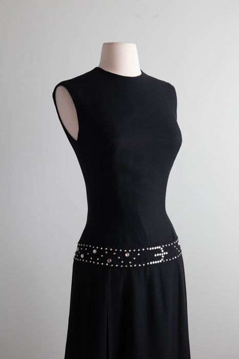 Fabulous 1960's Lilli Diamond Cocktail Dress With Trompe L’Oeil Rhinestone Belt / Medium