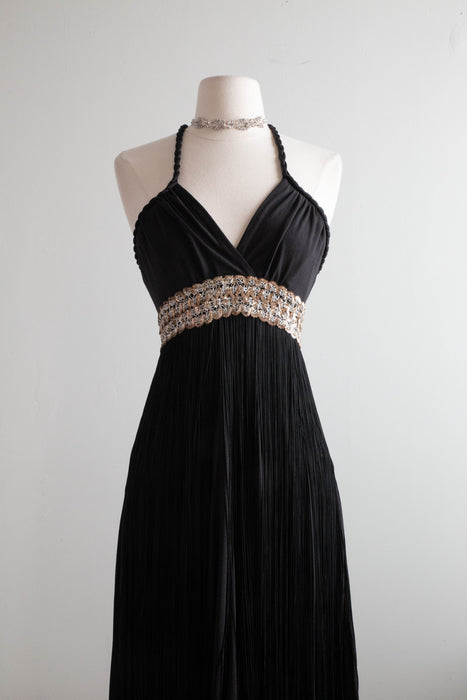 1970s Disco Glam Black Full Fringe Maxi Dress / Small Xtabay Vintage 1970s Disco Glam Black Full Fringe Maxi Dress / Small Xtabay Vintage