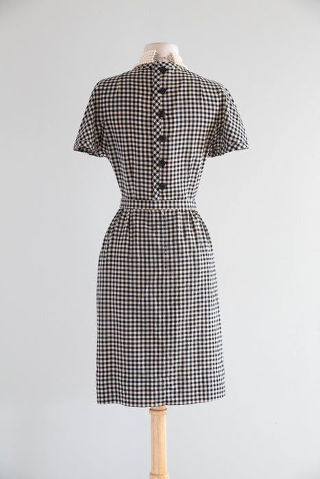 Vintage 1950's Pauline Trigere Gingham Wiggle Dress / XS