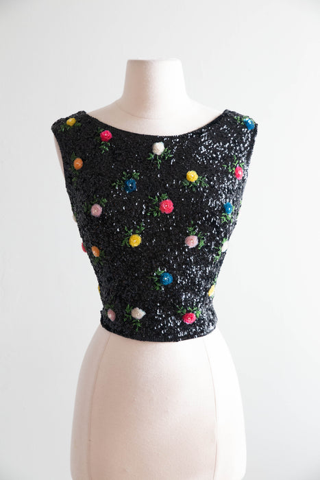 Beautiful 1960's Hand Beaded Evening Top / Small