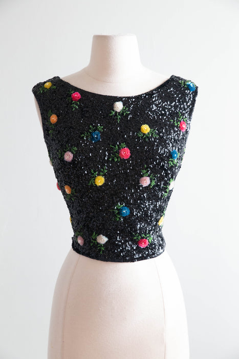 Beautiful 1960's Hand Beaded Evening Top / Small