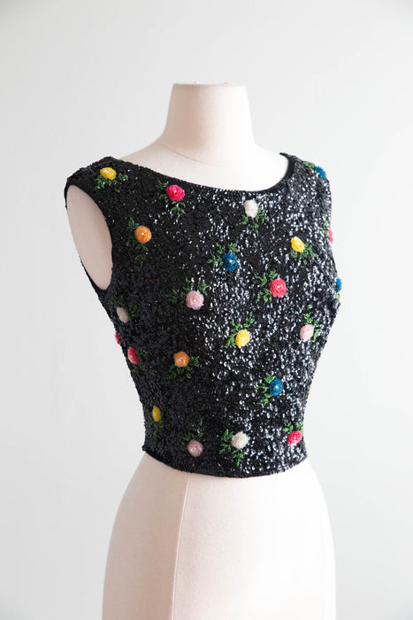 Beautiful 1960's Hand Beaded Evening Top / Small