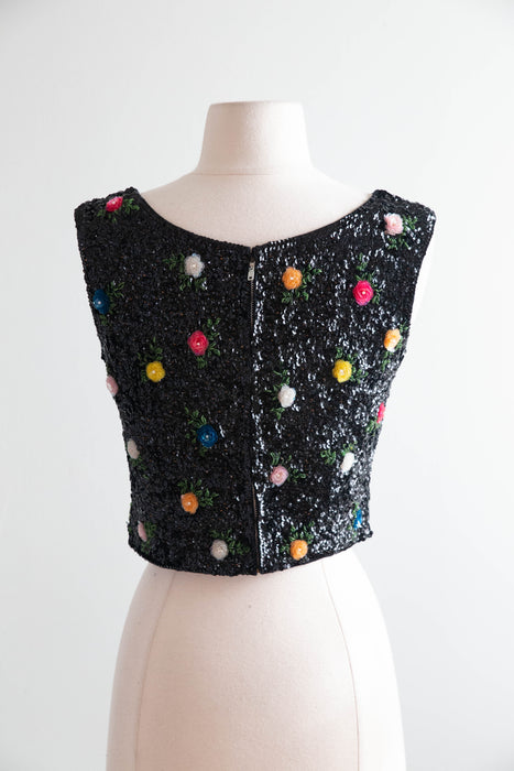 Beautiful 1960's Hand Beaded Evening Top / Small