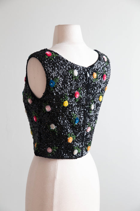 Beautiful 1960's Hand Beaded Evening Top / Small