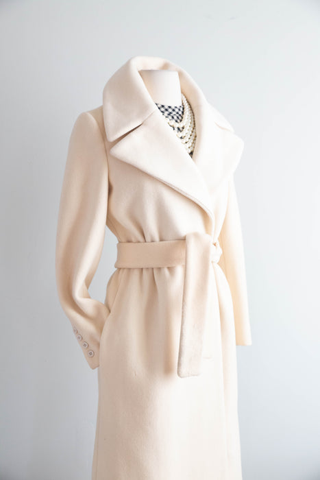 Chic 1970's Ivory Wool Trench Coat By John Anthony / XS
