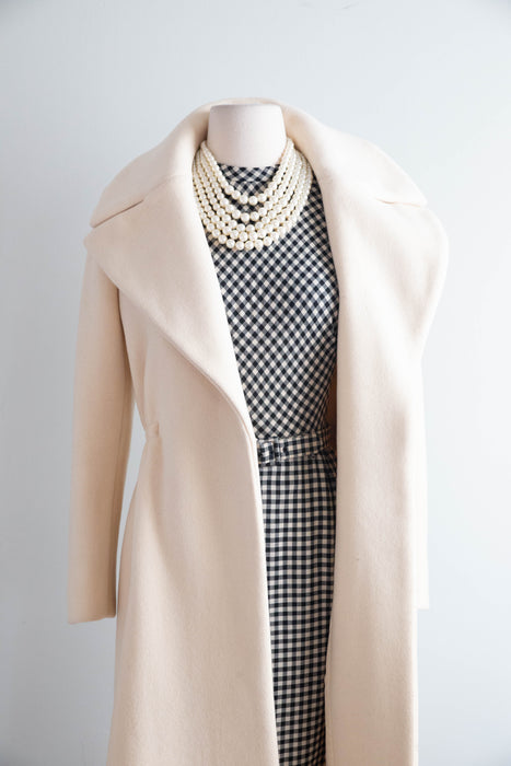 Chic 1970's Ivory Wool Trench Coat By John Anthony / XS