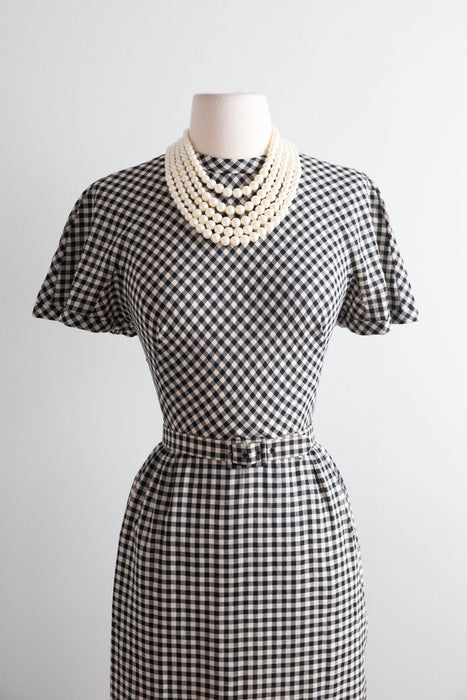 Vintage 1950's Pauline Trigere Gingham Wiggle Dress / XS