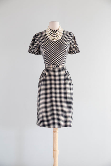 Vintage 1950's Pauline Trigere Gingham Wiggle Dress / XS