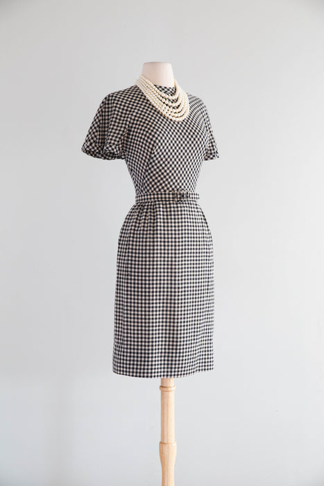 Vintage 1950's Pauline Trigere Gingham Wiggle Dress / XS
