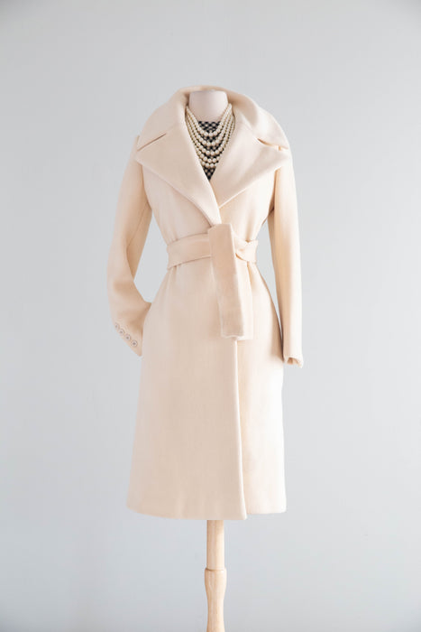 Chic 1970's Ivory Wool Trench Coat By John Anthony / XS