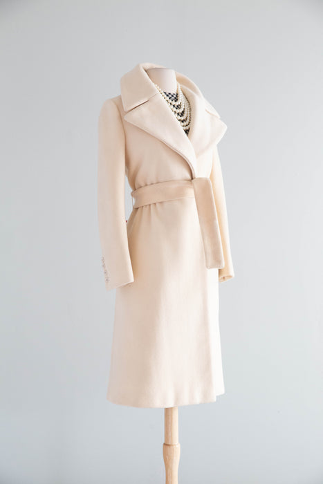 Chic 1970's Ivory Wool Trench Coat By John Anthony / XS