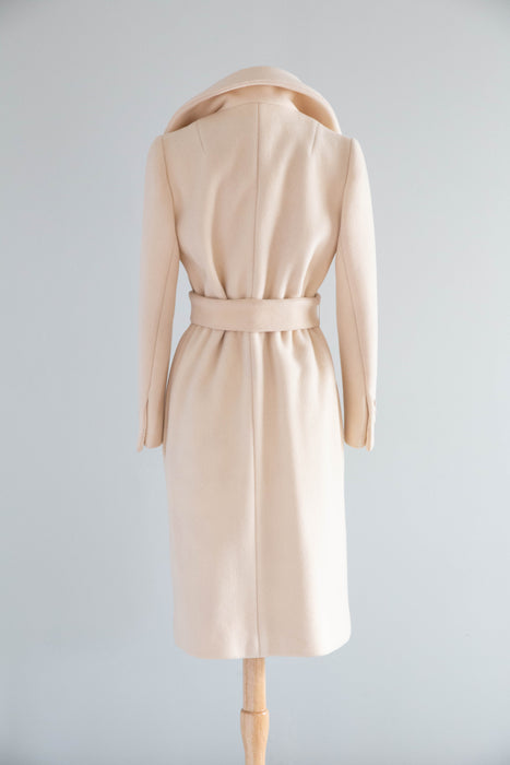 Chic 1970's Ivory Wool Trench Coat By John Anthony / XS